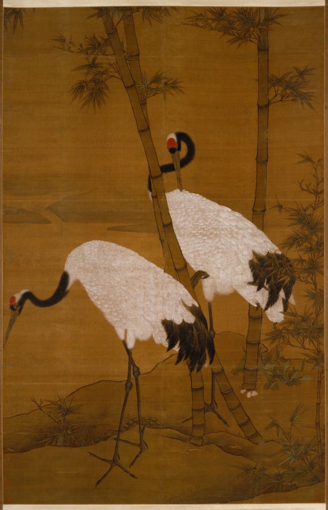 图片[1]-Border Jingzhao Bamboo Crane Map Axis-China Archive